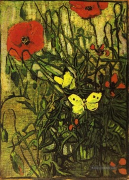 Mohnblumen und Schmetterlinge Vincent van Gogh Ölgemälde